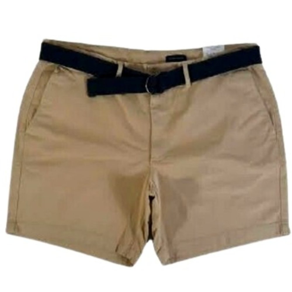 St John's Bay Shorts Comfort Stretch Men's Chino Pale Khaki Belted Size 44 NWT